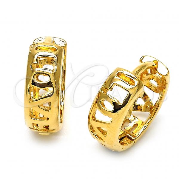 Oro Laminado Huggie Hoop, Gold Filled Style Love Design, Polished, Golden Finish, 5.133.001