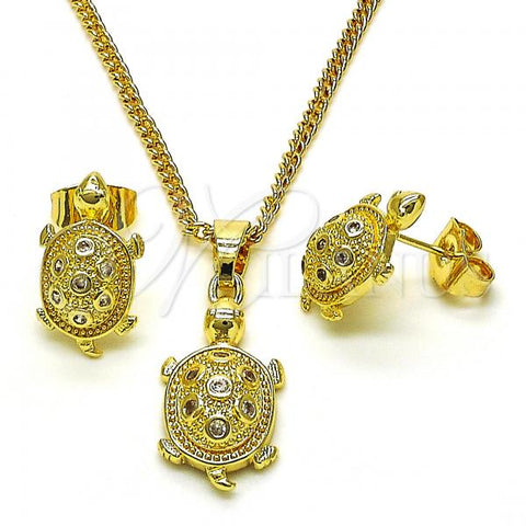 Oro Laminado Earring and Pendant Adult Set, Gold Filled Style Turtle Design, with White Cubic Zirconia, Polished, Golden Finish, 10.210.0164