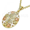 Oro Laminado Religious Pendant, Gold Filled Style Jesus and Butterfly Design, Polished, Tricolor, 05.380.0078
