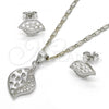 Rhodium Plated Earring and Pendant Adult Set, Leaf Design, with White Micro Pave, Polished, Rhodium Finish, 10.156.0135