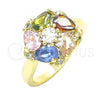 Oro Laminado Multi Stone Ring, Gold Filled Style Flower and Teardrop Design, with Multicolor Cubic Zirconia, Polished, Golden Finish, 01.221.0009.1.06 (Size 6)