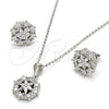 Sterling Silver Earring and Pendant Adult Set, Flower Design, with White Cubic Zirconia, Polished, Rhodium Finish, 10.175.0020