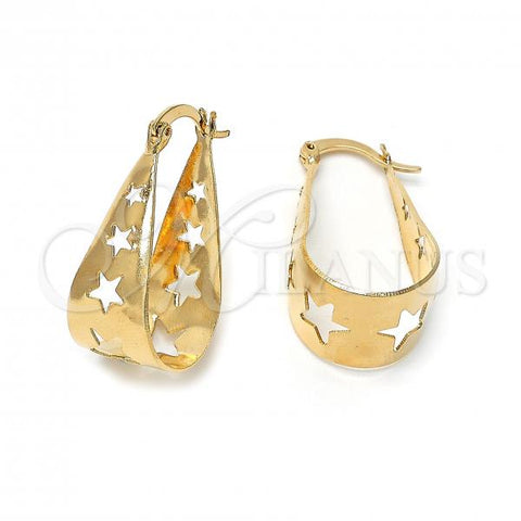 Oro Laminado Medium Hoop, Gold Filled Style Star Design, Polished, Golden Finish, 5.152.015