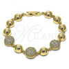 Oro Laminado Fancy Bracelet, Gold Filled Style with White Micro Pave, Polished, Golden Finish, 03.283.0180.08