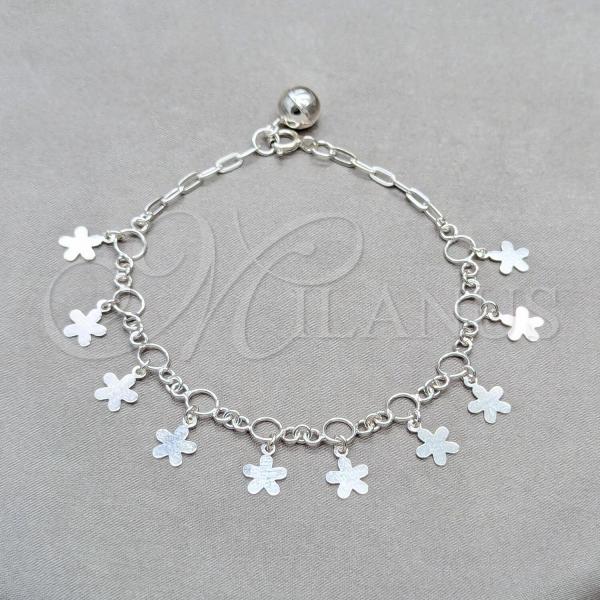 Sterling Silver Fancy Bracelet, Flower Design, Polished, Silver Finish, 03.409.0139.07