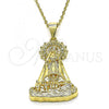 Oro Laminado Religious Pendant, Gold Filled Style Caridad del Cobre Design, with Light Yellow Cubic Zirconia, Polished, Golden Finish, 05.253.0153.1