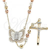 Oro Laminado Medium Rosary, Gold Filled Style Guadalupe and Crucifix Design, Matte Finish, Tricolor, 09.380.0022.28