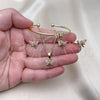 Oro Laminado Earring and Pendant Children Set, Gold Filled Style Dragon-Fly Design, with White Cubic Zirconia, Polished, Golden Finish, 06.210.0020.1