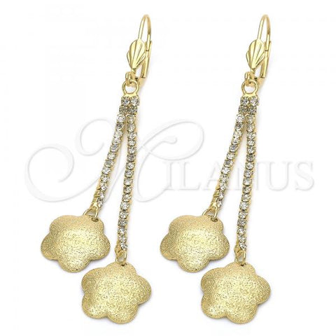 Oro Laminado Long Earring, Gold Filled Style Flower Design, with  Cubic Zirconia, Golden Finish, 5.101.003