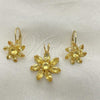 Oro Laminado Earring and Pendant Adult Set, Gold Filled Style Flower Design, with  Cubic Zirconia, Golden Finish, 5.056.002