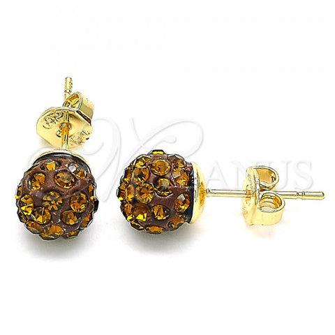 Oro Laminado Stud Earring, Gold Filled Style with Coffee Crystal, Polished, Golden Finish, 02.63.2707.7