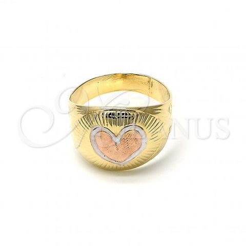 Oro Laminado Elegant Ring, Gold Filled Style Heart and Love Design, Diamond Cutting Finish, Two Tone, 01.21.0026.08 (Size 8)
