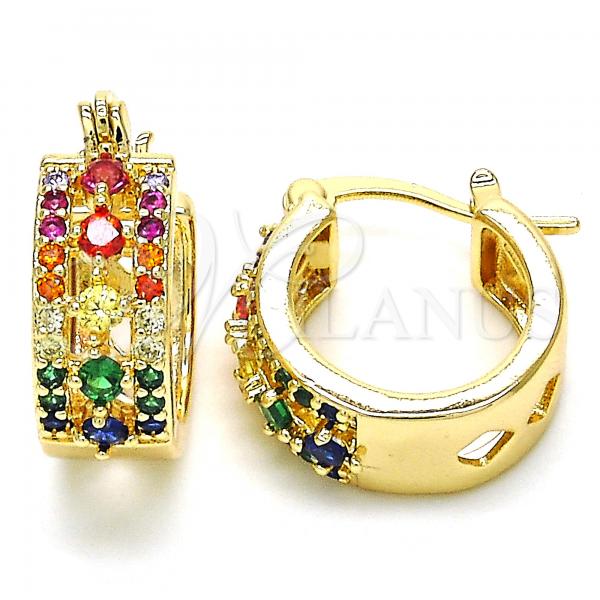 Oro Laminado Small Hoop, Gold Filled Style with Multicolor Cubic Zirconia, Polished, Golden Finish, 02.210.0269.4.15