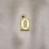 Oro Laminado Locket Pendant, Gold Filled Style Guadalupe Design, with White Micro Pave, Polished, Golden Finish, 05.341.0076