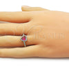 Oro Laminado Multi Stone Ring, Gold Filled Style Heart and Cluster Design, with Ruby and White Cubic Zirconia, Polished, Golden Finish, 01.196.0033.1