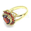 Oro Laminado Multi Stone Ring, Gold Filled Style Heart Design, with Garnet Cubic Zirconia, Polished, Golden Finish, 01.346.0018.2.08