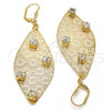 Oro Laminado Dangle Earring, Gold Filled Style Leaf and Flower Design, with White Crystal, Polished, Golden Finish, 64.008