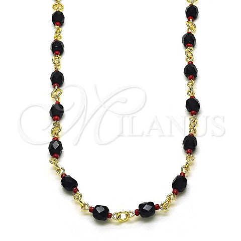 Oro Laminado Fancy Necklace, Gold Filled Style with Black Crystal, Polished, Golden Finish, 5.039.007.16