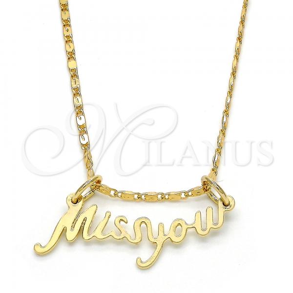 Oro Laminado Pendant Necklace, Gold Filled Style Nameplate Design, Polished, Golden Finish, 04.106.0022.20