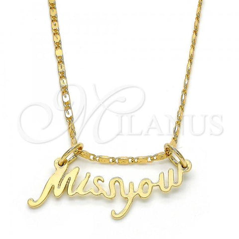 Oro Laminado Pendant Necklace, Gold Filled Style Nameplate Design, Polished, Golden Finish, 04.106.0022.20