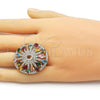 Oro Laminado Multi Stone Ring, Gold Filled Style Cluster and Teardrop Design, with Multicolor and White Cubic Zirconia, Polished, Golden Finish, 01.266.0074