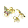 Oro Laminado Stud Earring, Gold Filled Style Butterfly Design, with Multicolor Micro Pave, Polished, Golden Finish, 02.210.0354.1