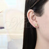 Oro Laminado Stud Earring, Gold Filled Style with White Micro Pave, Polished, Golden Finish, 02.344.0020