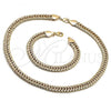 Oro Laminado Necklace and Bracelet, Gold Filled Style Square Franco Design, Polished, Golden Finish, 06.372.0054
