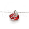Rhodium Plated Pendant Necklace, Heart and Bow Design, with Padparadscha Swarovski Crystals and White Micro Pave, Polished, Rhodium Finish, 04.239.0001.3.16