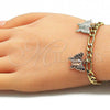 Oro Laminado Charm Bracelet, Gold Filled Style Butterfly Design, Polished, Tricolor, 03.351.0121.08