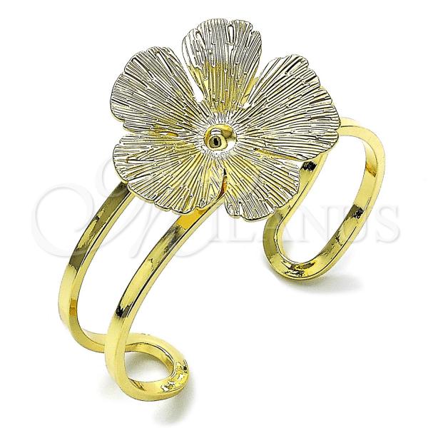 Oro Laminado Individual Bangle, Gold Filled Style Flower Design, Diamond Cutting Finish, Golden Finish, 07.428.0002