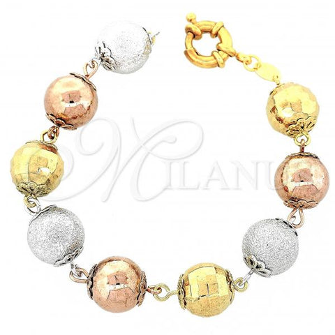 Oro Laminado Fancy Bracelet, Gold Filled Style Ball Design, Matte Finish, Tricolor, 5.009.006