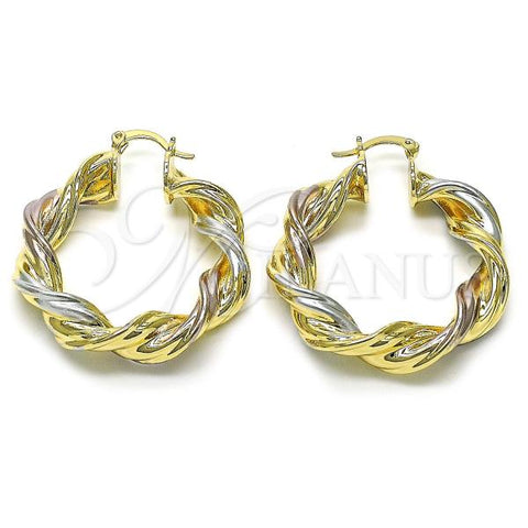 Oro Laminado Medium Hoop, Gold Filled Style and Hollow Polished, Tricolor, 02.170.0467.40