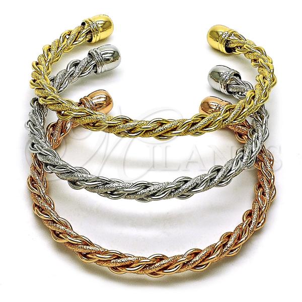 Oro Laminado Trio Bangle, Gold Filled Style Matte Finish, Tricolor, 07.282.0025