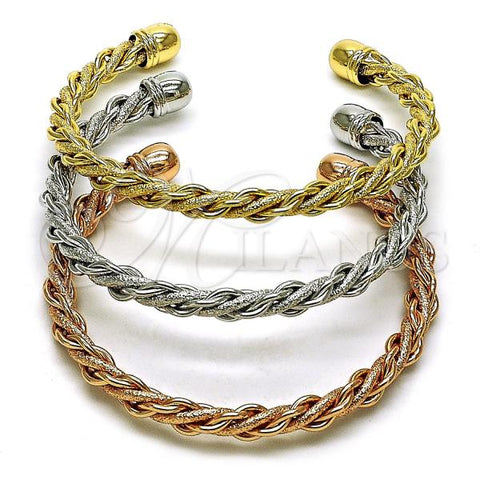 Oro Laminado Trio Bangle, Gold Filled Style Matte Finish, Tricolor, 07.282.0025