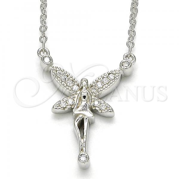 Sterling Silver Pendant Necklace, with White and White Cubic Zirconia, Polished, Rhodium Finish, 04.336.0084.16