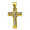 Oro Laminado Religious Pendant, Gold Filled Style Cross Design, with White Cubic Zirconia, Polished, Golden Finish, 05.342.0216