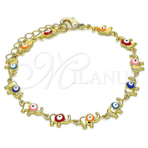 Oro Laminado Fancy Bracelet, Gold Filled Style Elephant Design, Multicolor Enamel Finish, Golden Finish, 03.386.0011.07