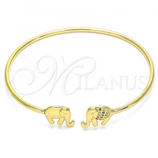 Oro Laminado Individual Bangle, Gold Filled Style Elephant Design, with Multicolor Micro Pave, Polished, Golden Finish, 07.156.0070.1 (02 MM Thickness, One size fits all)
