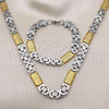 Stainless Steel Necklace and Bracelet, Cross Design, Polished, Two Tone, 06.363.0051