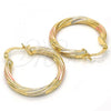 Oro Laminado Medium Hoop, Gold Filled Style Hollow Design, Diamond Cutting Finish, Tricolor, 02.170.0201.1.30