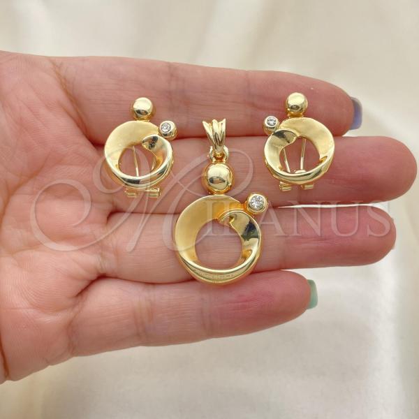Oro Laminado Earring and Pendant Adult Set, Gold Filled Style with  Crystal, Polished, Golden Finish, 10.59.0146
