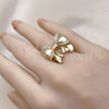 Oro Laminado Multi Stone Ring, Gold Filled Style Bow Design, with White Cubic Zirconia, Polished, Golden Finish, 01.60.0026