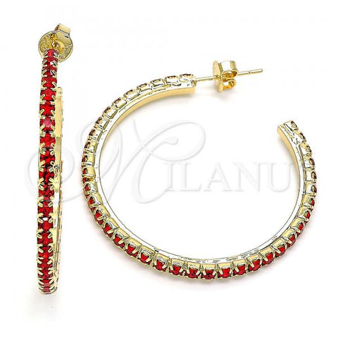 Oro Laminado Stud Earring, Gold Filled Style with Garnet Crystal, Polished, Golden Finish, 02.122.0118.1.35