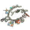 Rhodium Plated Charm Bracelet, Anchor and Guitar Design, with White Crystal, Multicolor Enamel Finish, Rhodium Finish, 03.179.0033.1.08