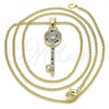 Oro Laminado Pendant Necklace, Gold Filled Style key Design, with Multicolor Micro Pave, Polished, Golden Finish, 04.344.0007.2.20