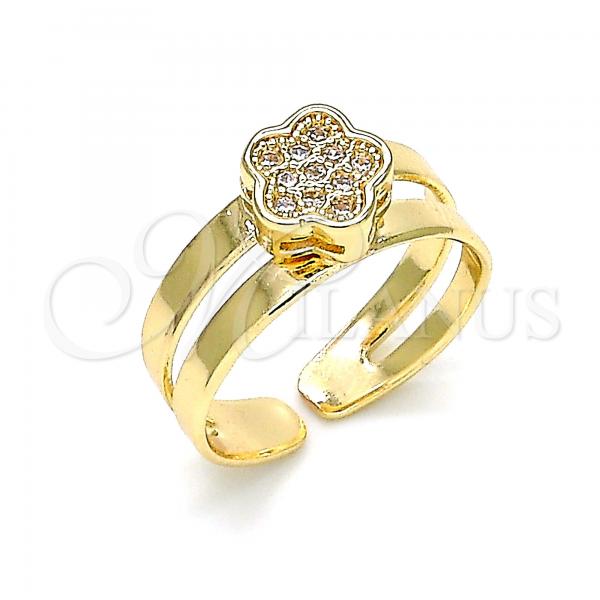 Oro Laminado Baby Ring, Gold Filled Style Flower Design, with White Micro Pave, Polished, Golden Finish, 01.233.0012 (One size fits all)