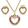 Oro Laminado Earring and Pendant Adult Set, Gold Filled Style Heart Design, with Garnet Cubic Zirconia, Polished, Golden Finish, 10.284.0009.1