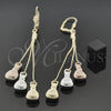 Oro Laminado Long Earring, Gold Filled Style Money Sign Design, Diamond Cutting Finish, Tricolor, 5.100.001