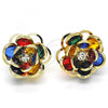 Oro Laminado Stud Earring, Gold Filled Style Flower Design, with Multicolor Crystal, Polished, Golden Finish, 02.64.0641.5